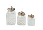 DKD Home Decor Bote Basicos Set de 3 Cristal, Acacia y Metal