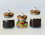DKD Home Decor Bote Basicos Set de 3 Cristal, Acacia y Metal