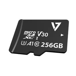V7 Tarjeta de memoria MicroSDXC VPMD256GU3 256 GB, UHS-III, V30, U3, A1, Clase 10, Lectura 95 MB/s, con Adaptador SD, para Video 4K, Cámaras DSLR