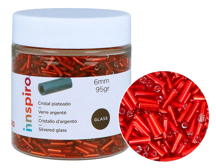 Innspiro Rocalla de Vidrio Cilindro Plateado Rojo 1,80x6mm 95g Innspiro Rocalla de Vidrio Cilindro Plateado Rojo 1,80x6mm 95g