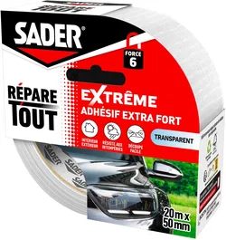 Sader Adhesivo Extra Fuerte AAAVH55006 - Reparación Extrema Transparente para Interior y Exterior en Todo Tipo de Superficies, 20 m x 50 mm