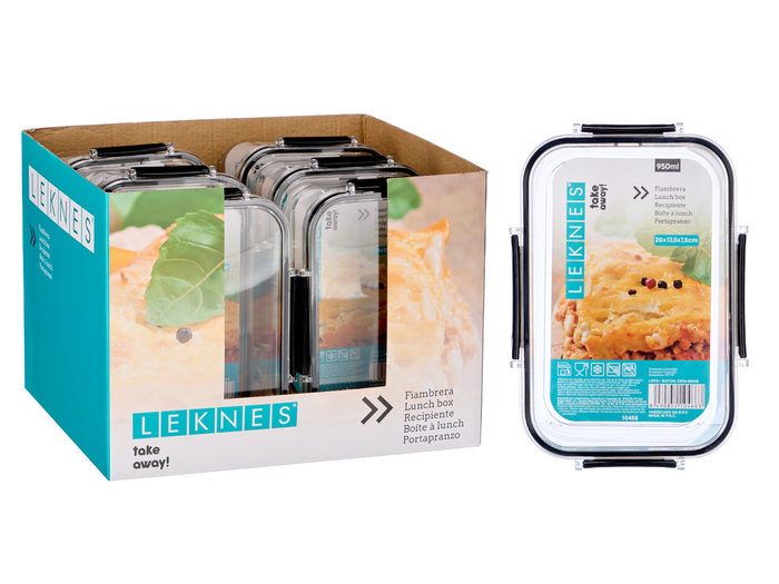 Leknes Fiambrera Rectangular Hermética Negra 950 ml 20 x 14 x 7.8 cm (Set de 24)