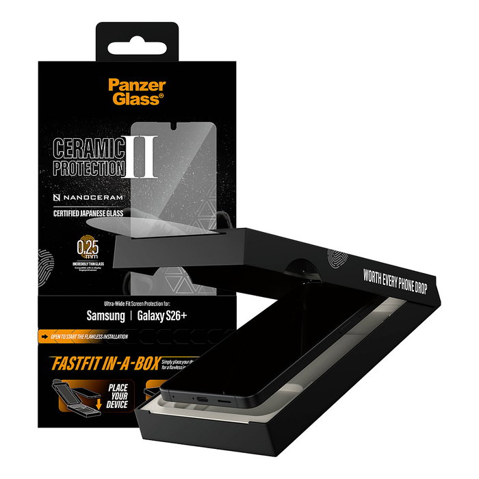 PanzerGlass Protector de Pantalla Cerámico Ultra-Wide Fit con FASTFIT IN-A-BOX para Samsung Galaxy S26+