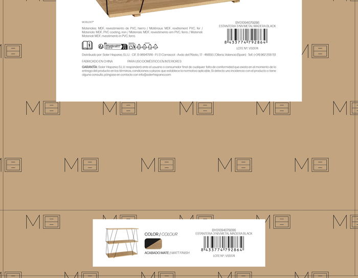 Inde Estantería 3 Niveles Metal-Madera Black 80x30x71.2 cm (2 Unidades)