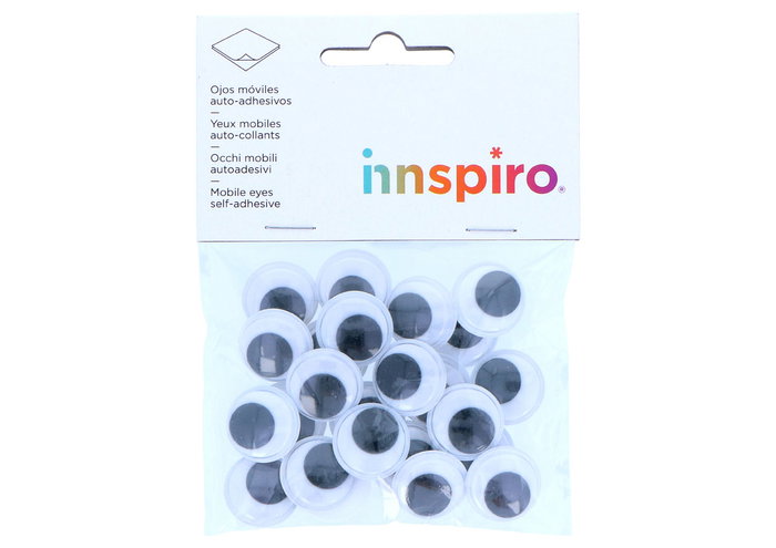 Innspiro Ojos móviles negros autoadhesivos redondos 20mm, 24 unidades Innspiro Ojos móviles negros autoadhesivos redondos 20mm, 24 unidades