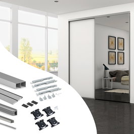 Emuca Kit de herrajes para armario de 2 puertas correderas y cierre suave Placard 74, modelo tirador Sharp, espesor 16mm, tableros no incluidos, Anodizado mate