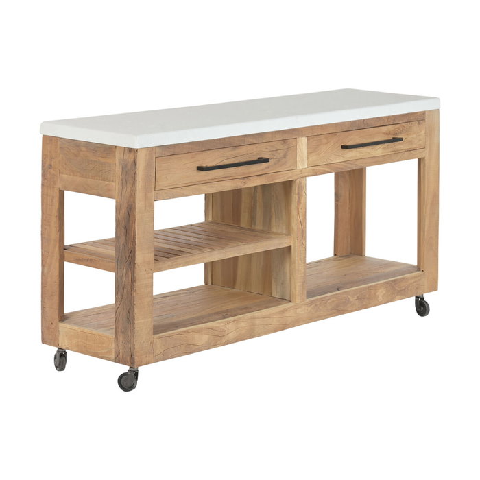 DKD Home Decor Consola de Madera de Mango Reciclada con Ruedas Formentera Meub