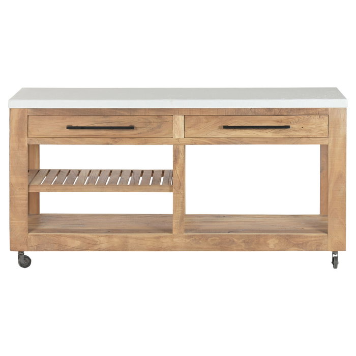DKD Home Decor Consola de Madera de Mango Reciclada con Ruedas Formentera Meub