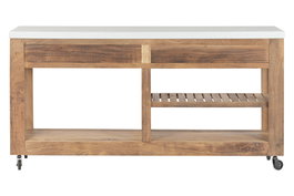 DKD Home Decor Consola Blanco Marron 150 x 40 x 80 cm con Ruedas y 2 Cajones