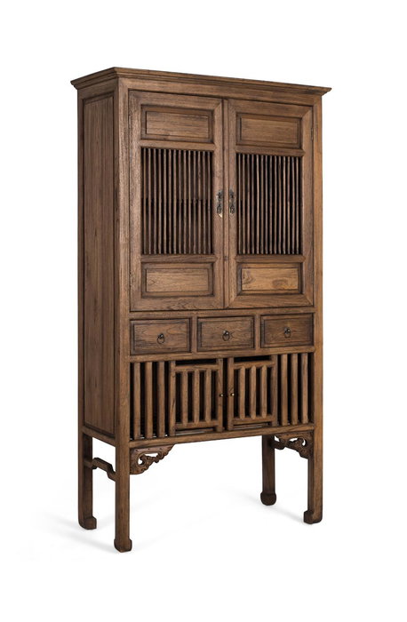 GINER Y COLOMER Armario de Madera Maciza de Teca en Color Nogal, 176 cm Alto, 4 Puertas y 3 Cajones para Dormitorio o Salón