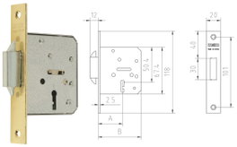 MCM Cerradura de embutir para madera 1515-2-35=35 canto recto latonado