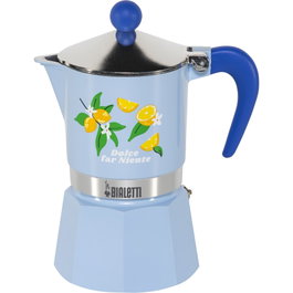 Bialetti RAINBOW 3TZ Limoni, Cafetera italiana Azul con motivos de limones, 130 ml/0,15 L, 3 tazas