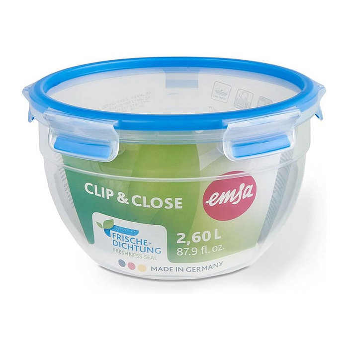 Emsa Clip & Close Recipiente de Alimentos Redondo 2,6 L Transparent/Blue Emsa Clip & Close Recipiente de Alimentos Redondo 2,6 L Transparent/Blue