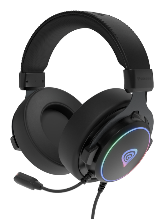 GENESIS Neon 764 Auriculares Gaming para PC con Cable USB tipo A, Sonido 7.1 Virtual, Controlador 50mm, Micrófono Boom, Diadema Circumaural, RGB, Negro