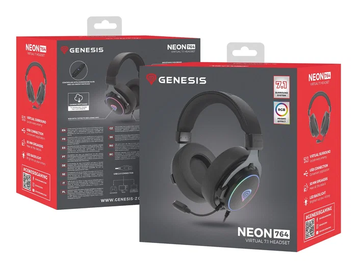 GENESIS Neon 764 Auriculares Gaming USB 7.1 RGB Negro