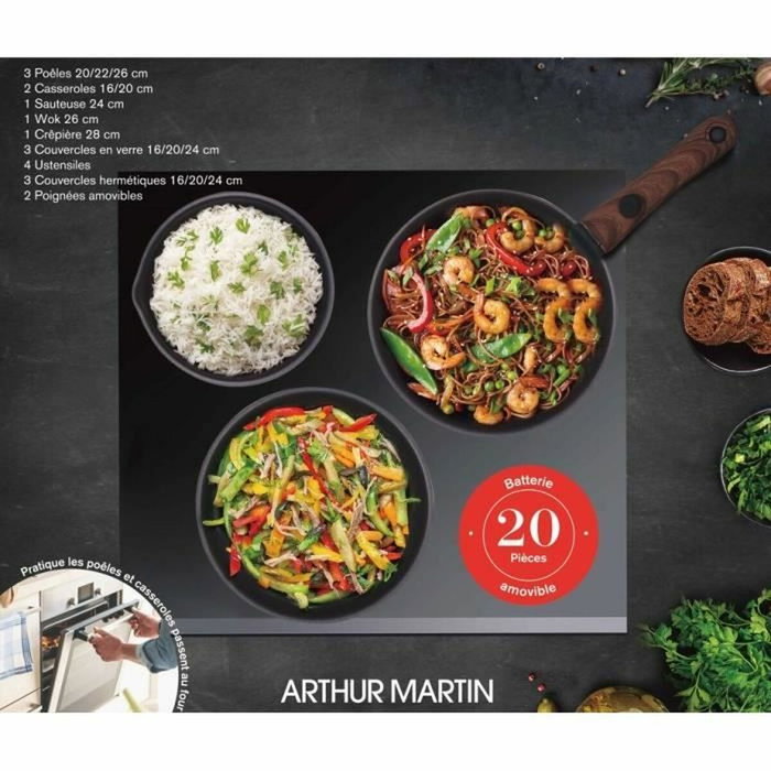 Arthur Martin Batería de cocina AM0530, 20 piezas, Antiadherente, Mango extraíble Arthur Martin Batería de cocina AM0530, 20 piezas, Antiadherente, Mango extraíble