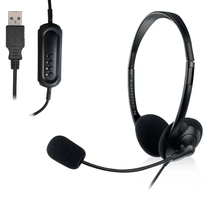 Ewent EW3568 Auriculares con Micrófono de Diadema Alámbricos USB Negro para Llamadas y Música - Circumaural, Plug & Play, Cable 2.1m Ewent EW3568 Auriculares con Micrófono de Diadema Alámbricos USB Negro para Llamadas y Música - Circumaural, Plug & Play, Cable 2.1m