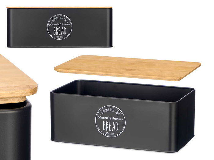 Kinvara Caja para pan con tapa de bambú negra, pack de 4 Kinvara Caja para pan con tapa de bambú negra, pack de 4