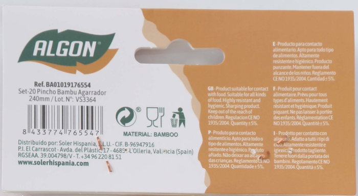 Algon Set-20 Pincho Bambú Agarrador 24 cm (24 Unidades)