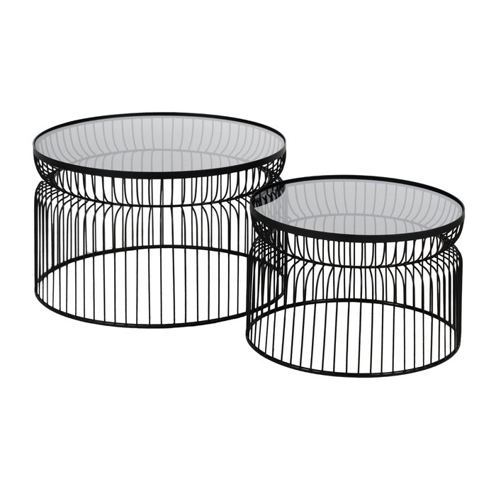 S/2 Mesa Centro Negro Metal-Cristal 65 X 65 X 40 cm