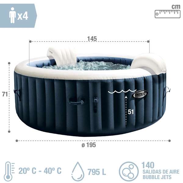 Intex Jacuzzi Puresoa Burbujas plus 795 Litros Redondo 196x71 cm PVC