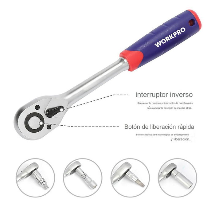 Workpro Juego de Herramientas Mecánicas 108 Piezas con 2 Carracas, Vasos Torx y Maletín Incluido