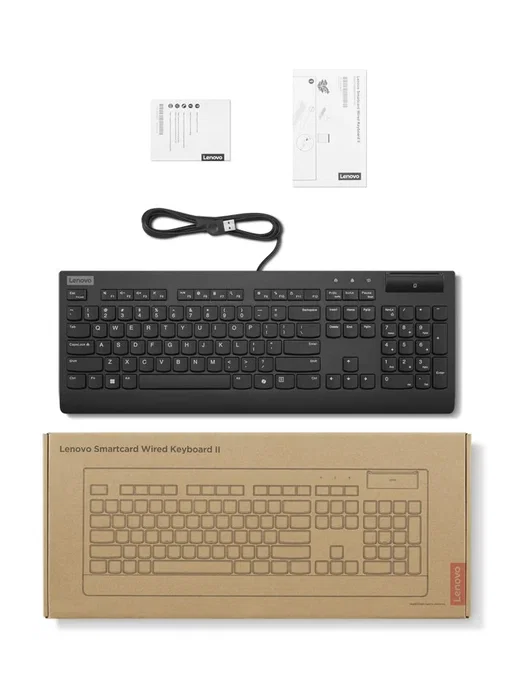 Lenovo Smartcard II Wired Keyboard - Teclado Oficina USB Español (106 Teclas, Lector de Tarjeta Inteligente, Plunger Switch, Negro, 100%, 2m Cable)