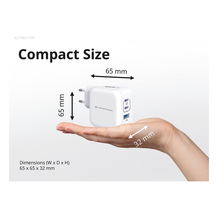 Conceptronic ALTHEA17W Cargador GaN de 67W con 3 Puertos y Cable USB-C Conceptronic ALTHEA17W Cargador GaN de 67W con 3 Puertos y Cable USB-C