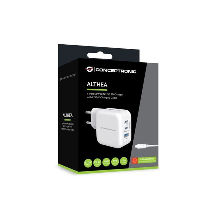 Conceptronic Althea17W Cargador de Pared USB de 67W Blanco, Universal con 3 Puertos Conceptronic Althea17W Cargador de Pared USB de 67W Blanco, Universal con 3 Puertos