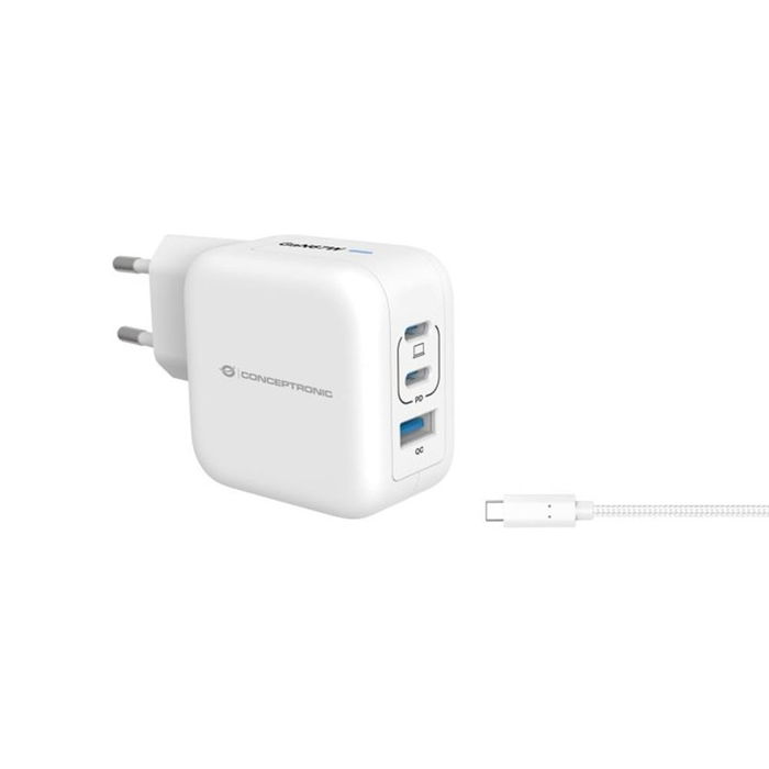 Conceptronic Althea17W Cargador de Pared USB de 67W Blanco, Universal con 3 Puertos Conceptronic Althea17W Cargador de Pared USB de 67W Blanco, Universal con 3 Puertos