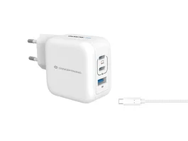 Conceptronic ALTHEA17W Cargador de pared GaN de 67W con 3 puertos y cable USB-C