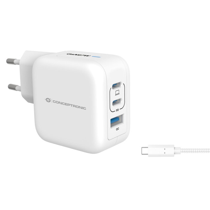 Conceptronic ALTHEA17W Cargador de Pared 67W GaN 3 Puertos Blanco