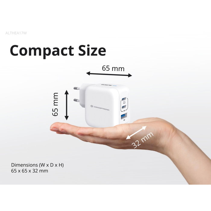 Conceptronic ALTHEA17W Cargador de Pared 67W GaN 3 Puertos Blanco