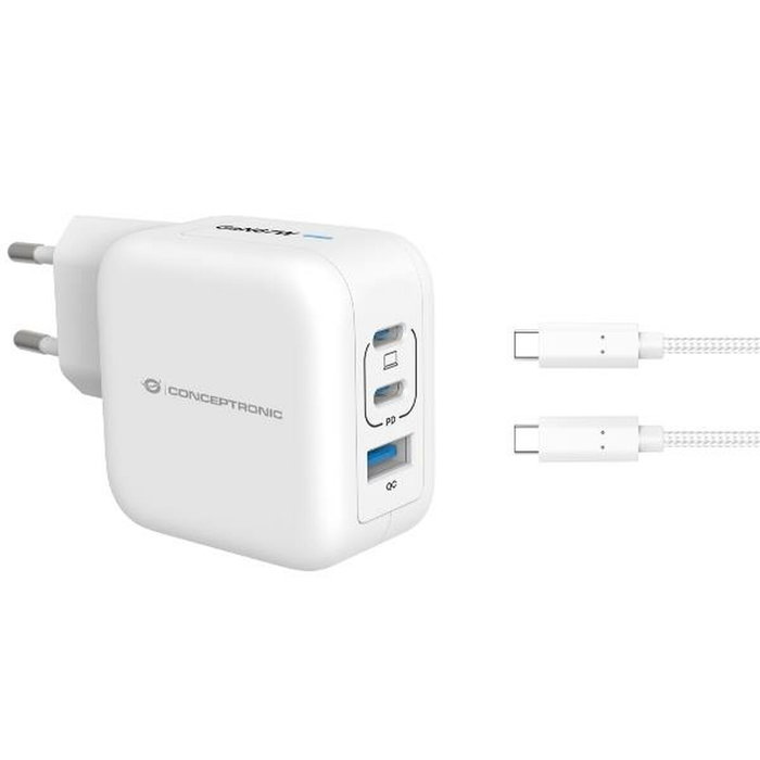 Conceptronic ALTHEA17W Cargador GaN de 67W con 3 Puertos y Cable USB-C Conceptronic ALTHEA17W Cargador GaN de 67W con 3 Puertos y Cable USB-C