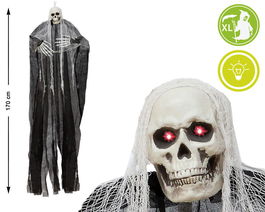 Colgante Esqueleto XL Con Capa Negra Y Luz En Ojos 170 cm Decoración Halloween