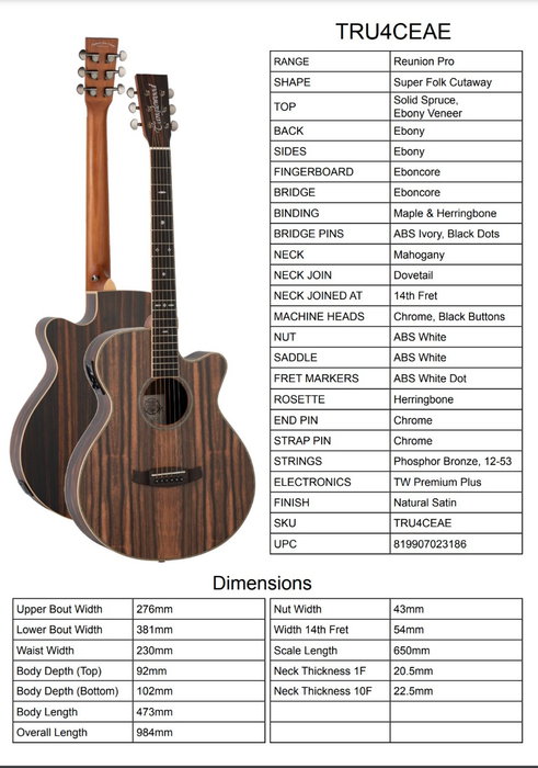 Guitarra Acústica Tanglewood Tru4Ceae Super Folk con Cutaway Guitarra Acústica Tanglewood Tru4Ceae Super Folk con Cutaway