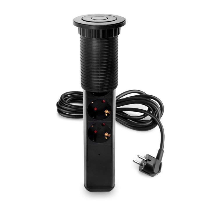 Emuca Multiconector Vertikal con 3 enchufes Schuko, 1 USB A y 2 USB C, Gris metalizado
