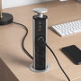 Emuca Multiconector Vertikal con 3 enchufes Schuko, 1 USB A y 2 USB C, Gris metalizado