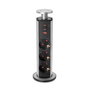 Emuca Multiconector Vertikal con 3 enchufes Schuko, 1 USB A y 2 USB C, Gris metalizado
