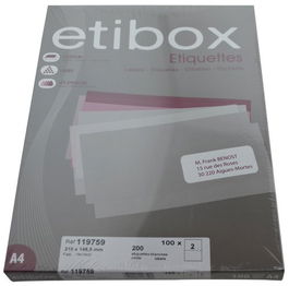 Etiquetas Adh.Impr. A4 Blanca Caja 100H C.Rectos 210X148,5 Mm 200 Uds.