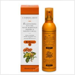 L'Erbolario Aceite Solar Elasticidad Caléndula y Jojoba SPF6 para Bronceado Rápido e Intenso, Resistente al Agua