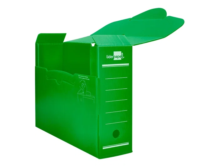 Liderpapel Caja archivo definitivo plástico lomo 100 mm verde