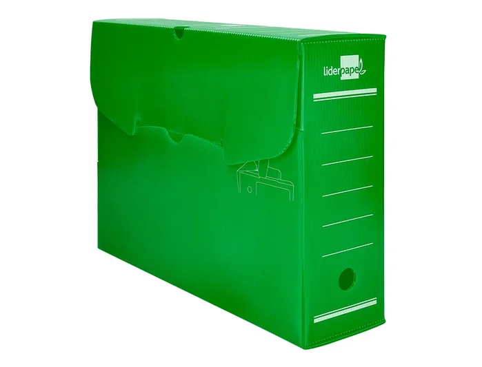 Liderpapel Caja archivo definitivo plástico lomo 100 mm verde