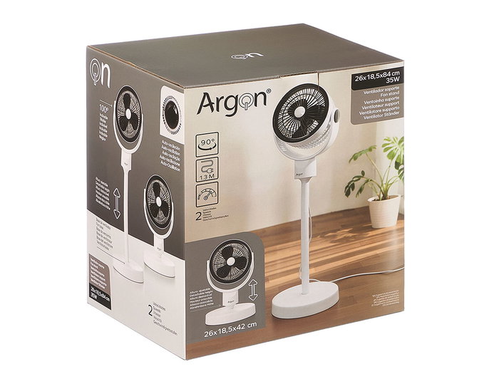 Argon Ventilador Giratorio con Soporte Ajustable, 2 Velocidades 35W, Color Blanco y Negro, Dimensiones 26.5x84x26.5 cm (Set de 4)
