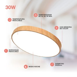 Andra Plafón techo LED redondo 36W efecto madera 3000K-6500K IP44