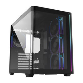 FSP Caja PC M580-BP ATX Mid Tower con Panel de Vidrio Templado Curvo, USB 3.0 x2, USB Tipo-C, 4 Ventiladores 120mm PWM ARGB Reversos Incluidos
