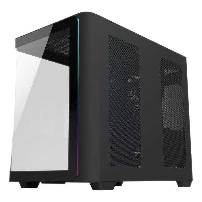 FSP M580-BP Plus Caja de Ordenador Midi Tower Negro ARGB con Panel de Vidrio Templado, Compatible ATX/mATX/ITX, Ventiladores Incluidos