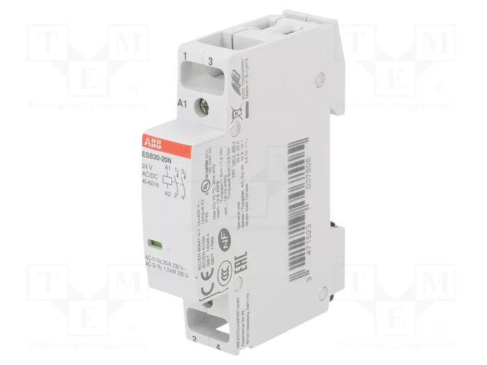 ABB ESB20-20N-01 Contactor 2-polar 20A 24VAC/24VDC ABB ESB20-20N-01 Contactor 2-polar 20A 24VAC/24VDC
