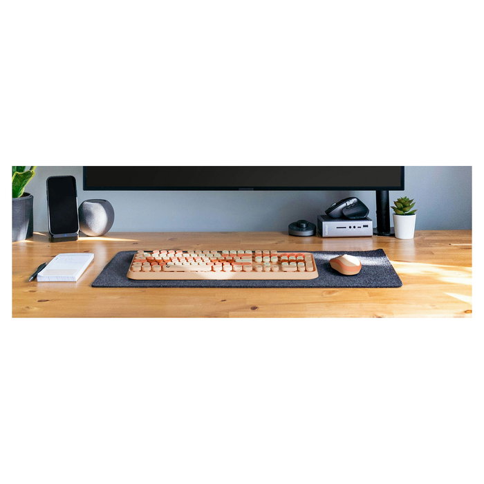 KeySonic KSKM-8200M-RF (DE) Desktop-Set Inalámbrico QWERTZ con Ratón, Teclado de Membrana Beige/Marrón/Rosa