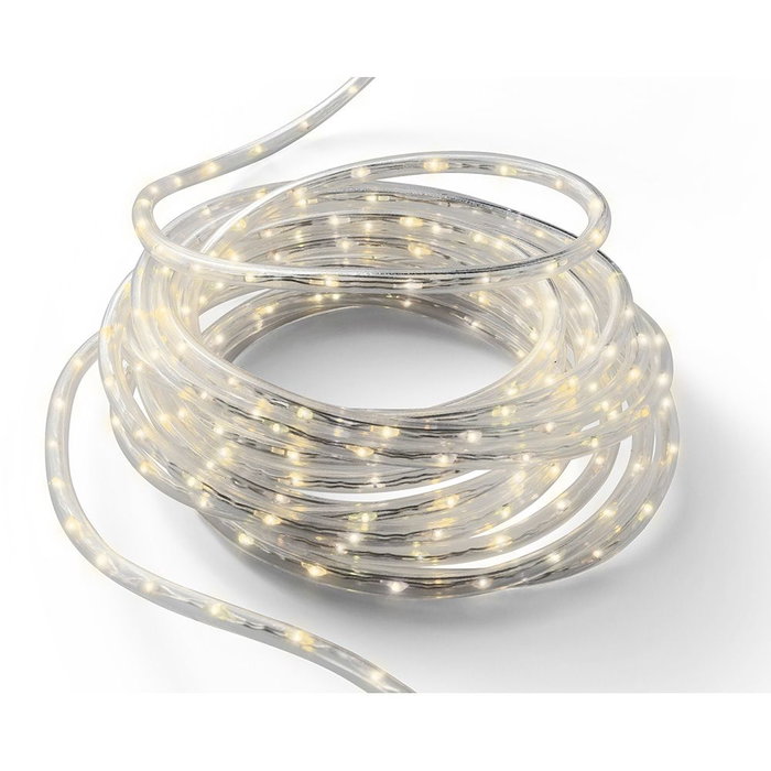 Lumineo - Cordón de Luces LED Exterior 9 m, 567 LEDs Blanco Cálido, 8 Funciones + Efectos, IP44, Cable Plateado 5 m, Total 14 m
